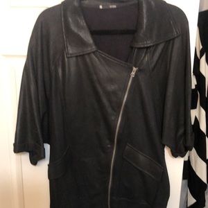 Krisa size small black faux leather OVERSIZED Moto style jacket pockets …